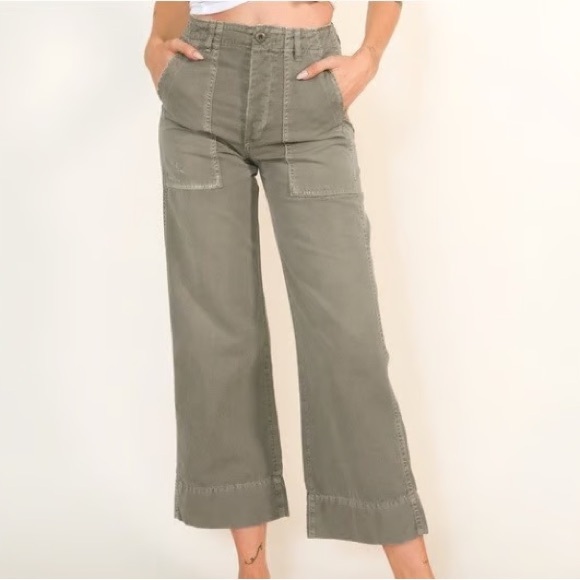 AMO Pants - AMO Army Wide Leg Olive Green Gray Cropped Pants Size 24